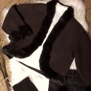 NWT Soft Fur Dana Buchman Brown Wool Sweater & Rabbit Jacket